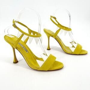 Manolo Blahnik Artaserse 105 Leather-trimmed Suede Sandals In Yellow IT 37.5